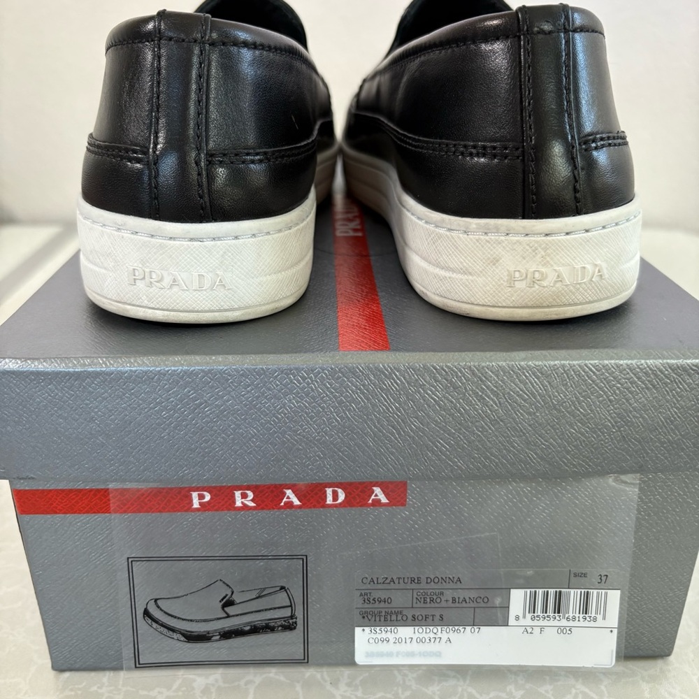 Prada Women's Black Leather Slip-On Loafers - Picture 3 of 10